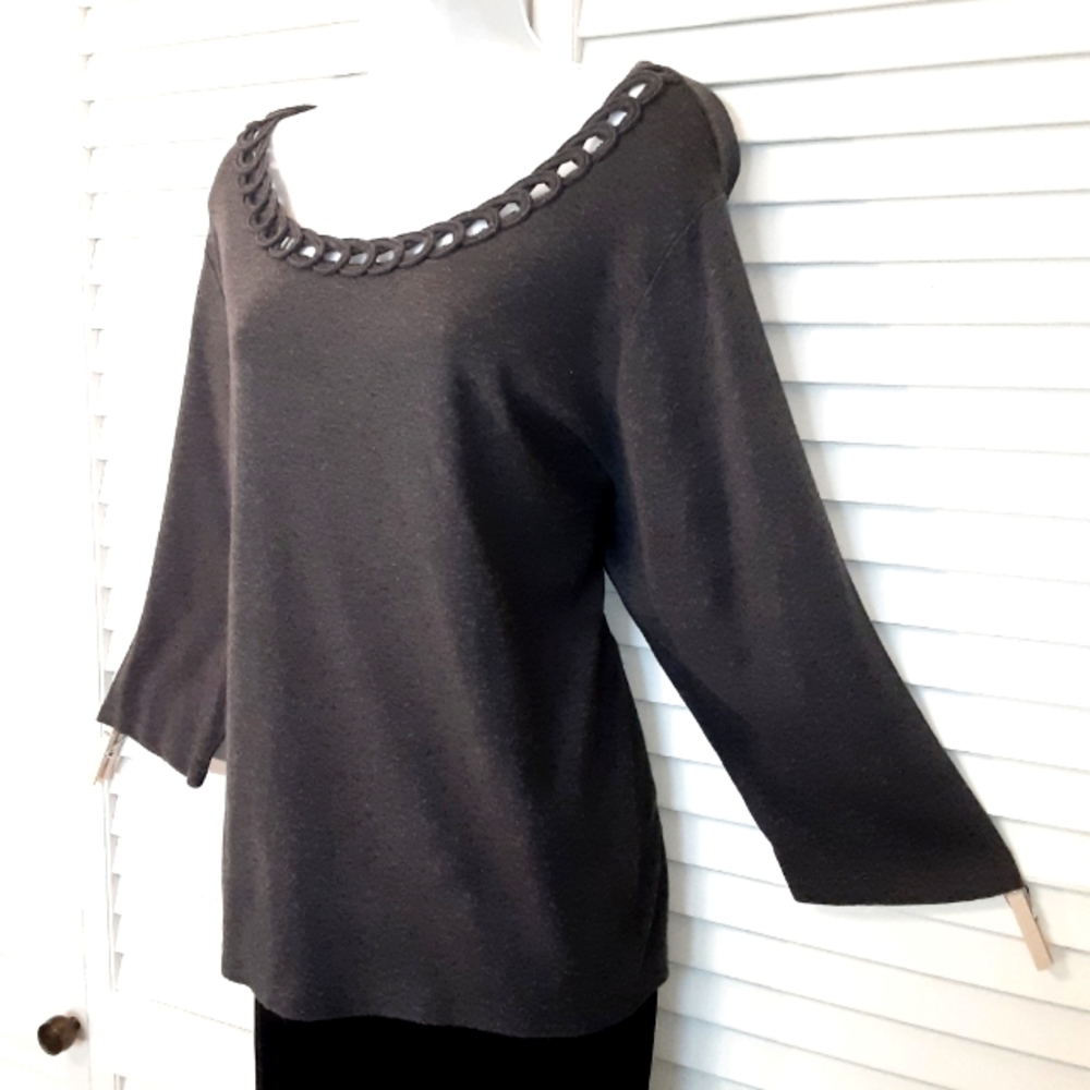 1X 100% Cotton Grey ¾ Sleeve Sweater by Karen Scott Woman
